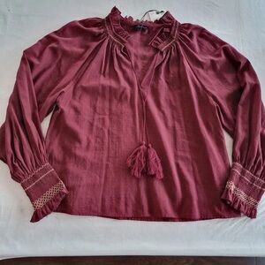 Chic Maroon Blouse with Tassel Detail